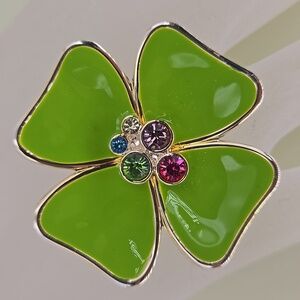 "Best" Green Flower Rhinestone Brooch Or Pendant